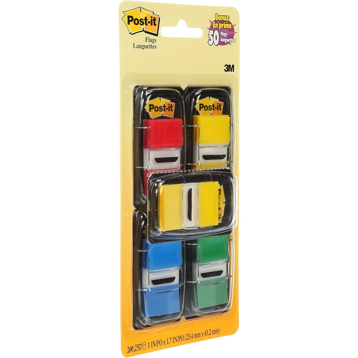 Post-it Flags Dispenser  1/2 x 1.7 in (25.4 x 43.2 mm) 250 Flags 4 Colors
