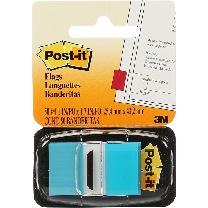 Post-it Flags Dispenser  1/2 x 1.7 in (25.4 x 43.2 mm) Bright Blue Color