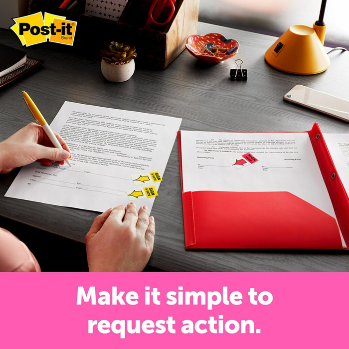Post-it Flags "Sign Here" 1 x 1.7 in (25.4 mm x 43.2 mm) Yellow 2 Dispenser Pack