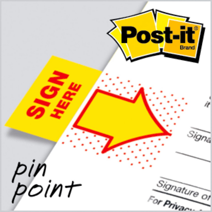 Post-it Flags "Sign Here" 1 x 1.7 in (25.4 mm x 43.2 mm) Yellow 2 Dispenser Pack