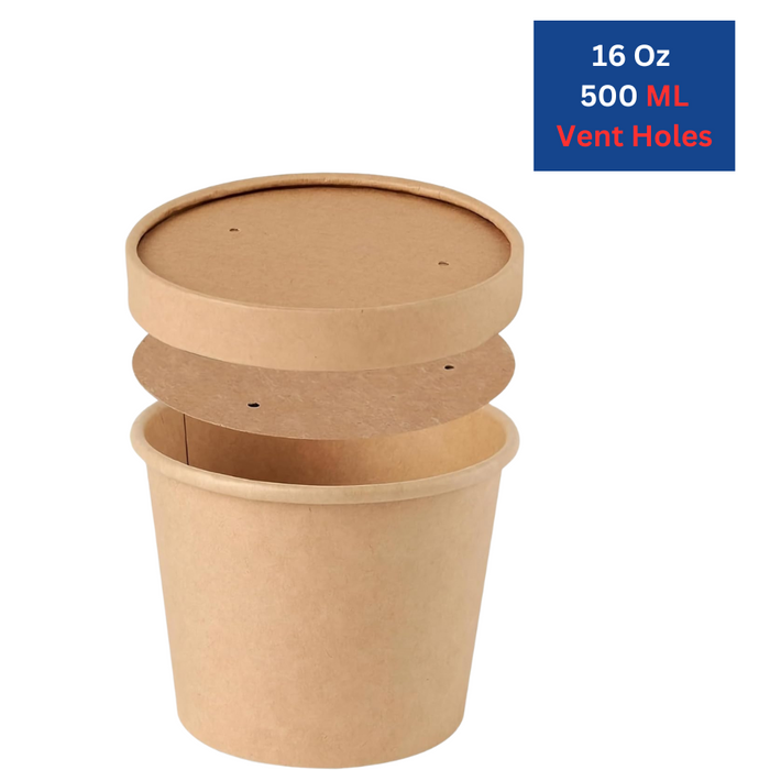 16 Oz Kraft Soup Bowl (500 ML) With Lid.