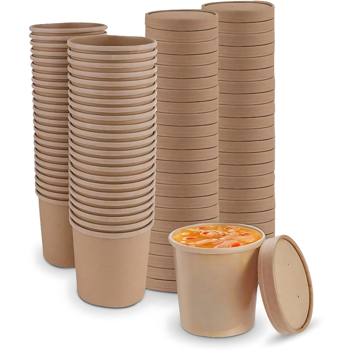 16 Oz Kraft Soup Bowl (500 ML) With Lid.