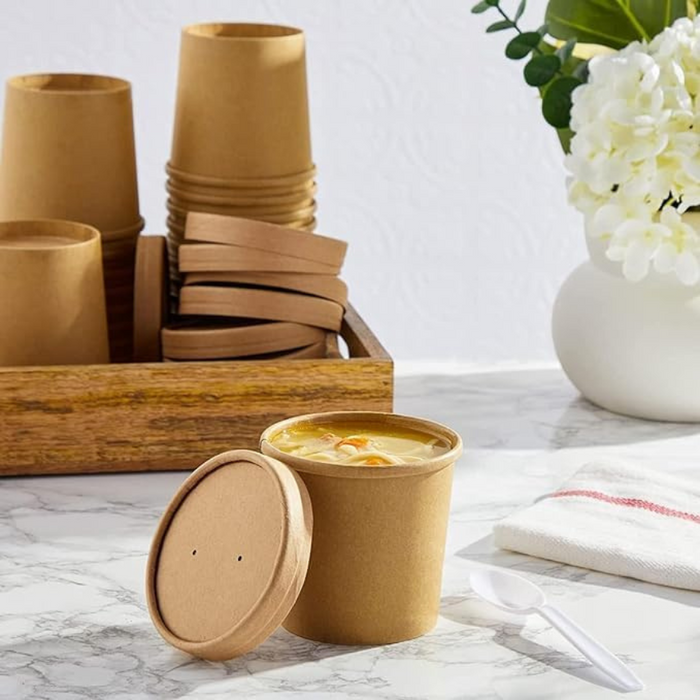 24 Oz Kraft Soup Bowl (750 ML) With Lid.