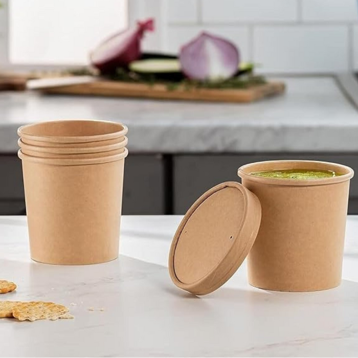 32 Oz Kraft Soup Bowl (1000 ML) With Lid.
