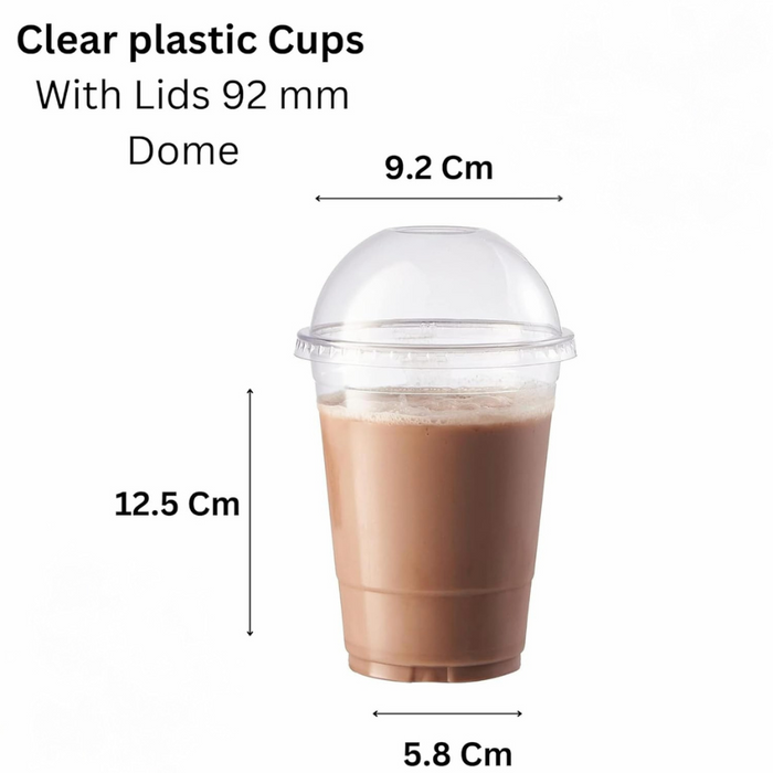14 Oz/420 ML Clear Plastic Cups with 92mm Dome Lids