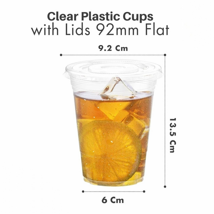 16 Oz/480 ML Clear Plastic Cups with 92mm Dome Flat Lids