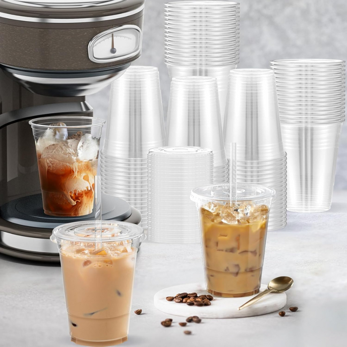 16 Oz/480 ML Clear Plastic Cups with 92mm Dome Flat Lids