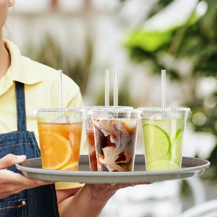 16 Oz/480 ML Clear Plastic Cups with 92mm Dome Flat Lids