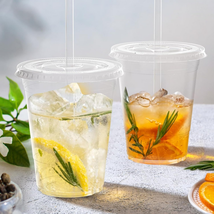 16 Oz/480 ML Clear Plastic Cups with 92mm Dome Flat Lids