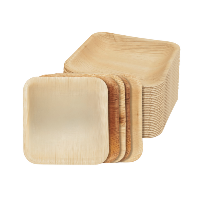 8-Inch Palm Leaf Square Plates Compostable And Biodegradable Eco Friendly Heavy-Duty