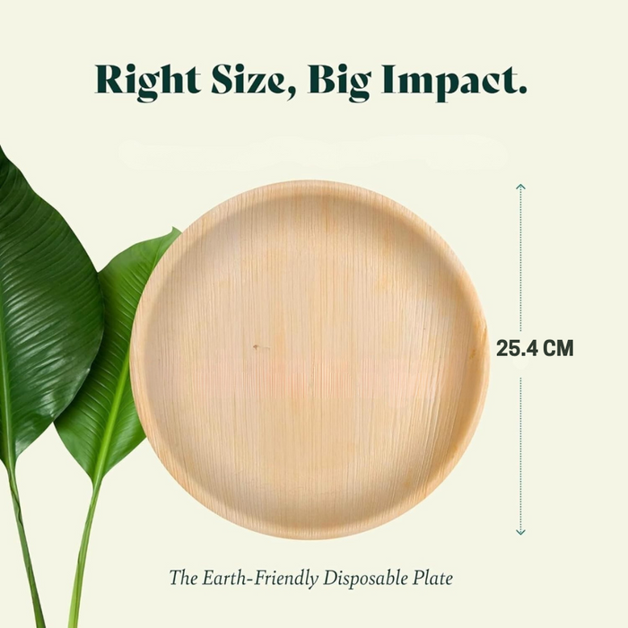 10-Inch Palm Leaf Round Plates Compostable And Biodegradable Eco Friendly Heavy-Duty