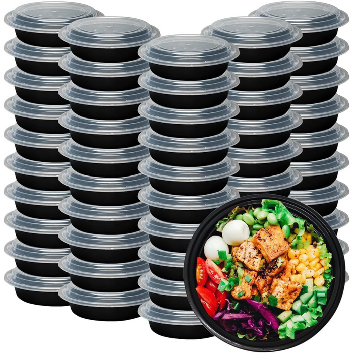 32 Oz Round Meal Prep Containers, 1 Compartment with Lids
