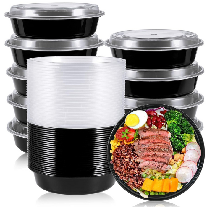 48 Oz Round Meal Prep Containers, 1 Compartment with Lids