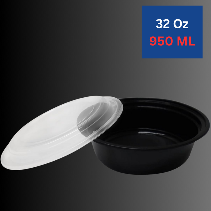 32 Oz Round Meal Prep Containers, 1 Compartment with Lids