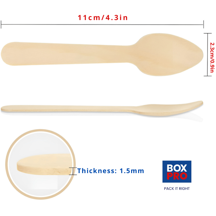 11 CM /4.3inch Disposable Wooden Cutlery Spoons, Compostable and Earth Friendly