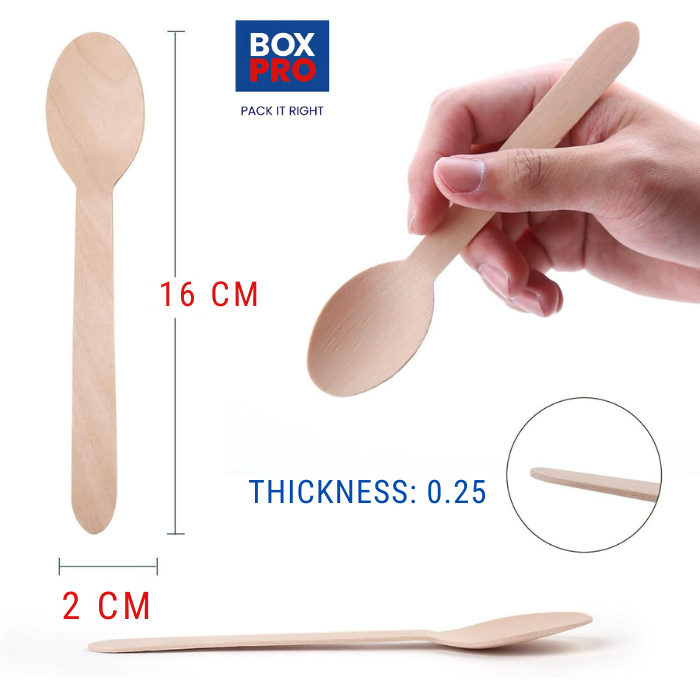 16 CM/6.2 Inches  Disposable Wooden Cutlery Spoons, Compostable and Earth Friendly.